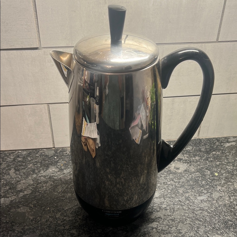 Farberware Superfast Coffee Percolator - Black and Silver Vintage